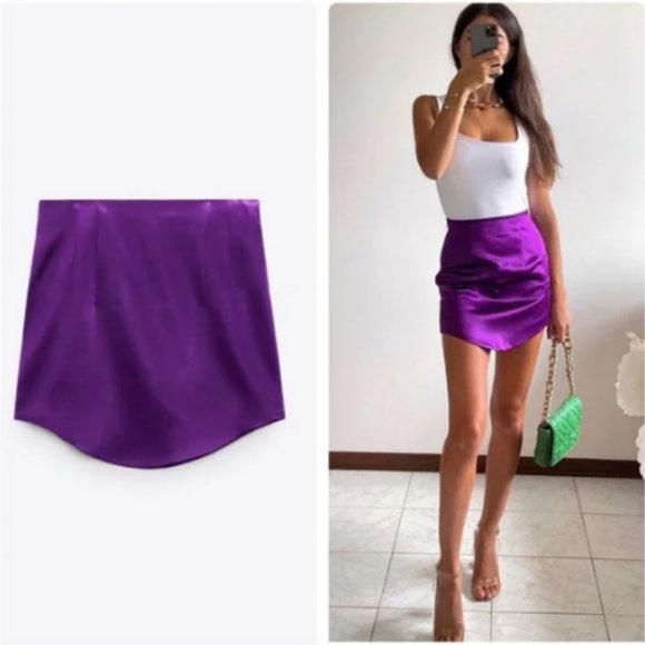 BLOGGER'S FAVE! Zara Purple Satin Effect High Waist Skirt NWT - Picture 6 of 13